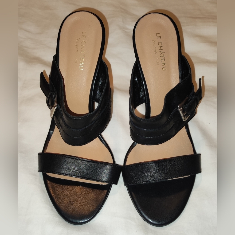 Le Chateau Black Heeled Sandals with Ankle Strap
